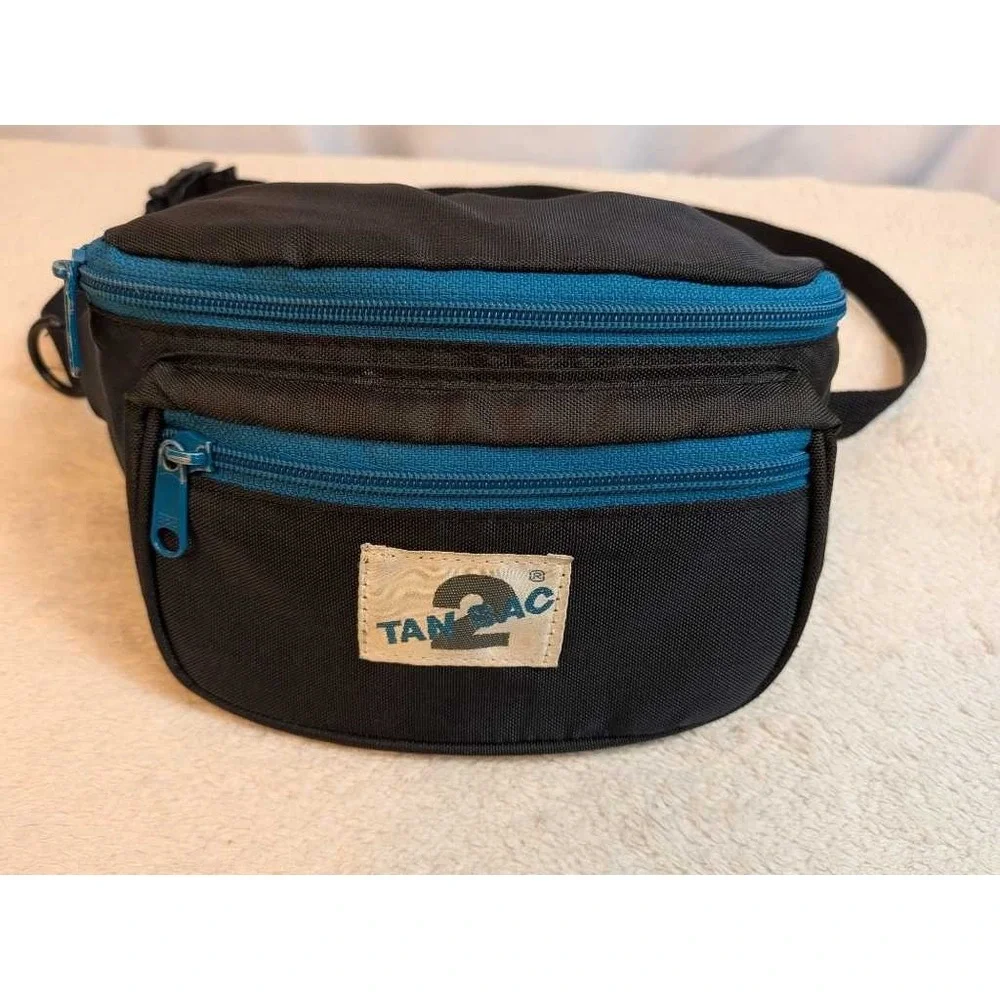 TAN2 Fanny Pack Waist Bag Black Blue Nylon Adjustable Strap Travel Pouch